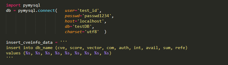  [Python3] 파이썬 MySQL pymysql DB 데이터 '추가(INSERT)' 예제 샘플 (간단)