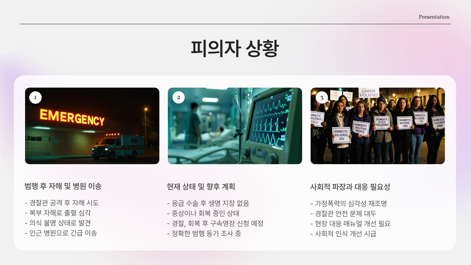 피의자, 범행 직후 자해 시도