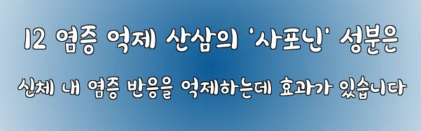  12 염증 억제 산삼의 '사포닌' 성분은 신체 내 염증 반응을 억제하는데 효과가 있습니다