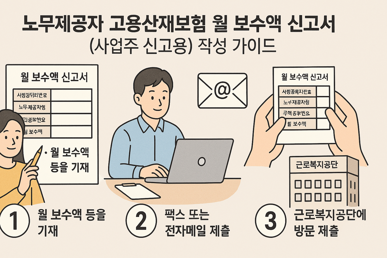 고용산재보험 월 보수액 신고서