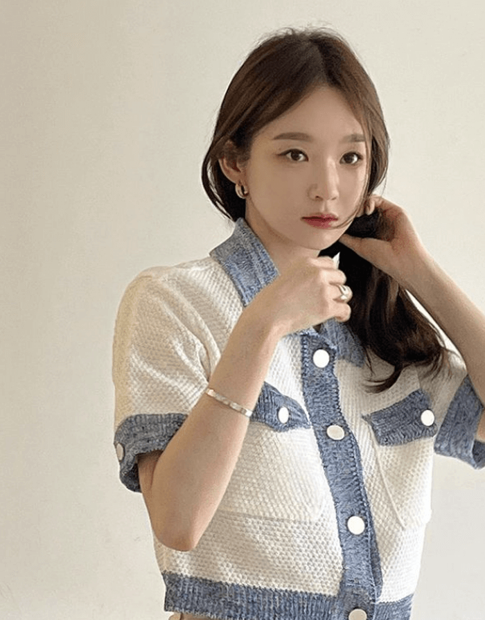  강민경 반팔 가디건 _ 루에브르 섬머 트위드 반팔 가디건 (강민경 인스타그램 패션)