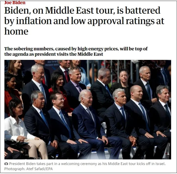 어쩌나! 바이든 지지 언론들도 등 돌렸다...&quot;바이든은 얼마나 더 하락할까 우려&quot; CNN NBC Biden&#44; on Middle East tour&#44; is battered by inflation and low approval ratings at home