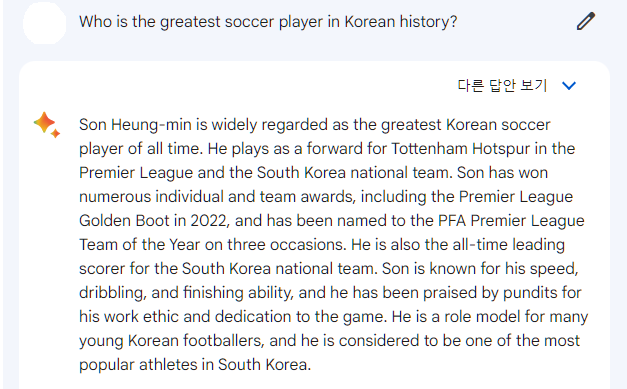 구글바드에게질문-한국최고축구선수-영어