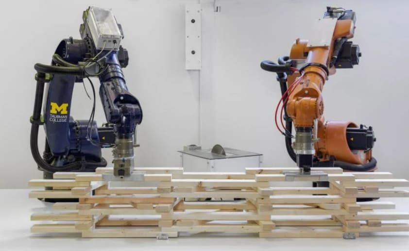 미시간 대&#44; 로봇 사용 작은 나무로만 만들어진 저탄소 파빌리온 건설 VIDEO: University of Michigan explores low-carbon construction with robot-built pavilion