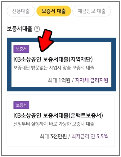 부산-강서구-개인사업자대출-step4-KB소상공인보증서대출-메뉴선택