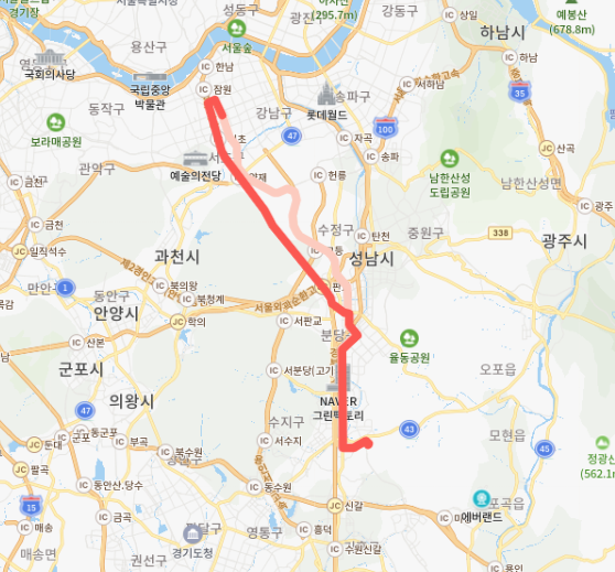  [직행좌석] 1101번버스 노선, 시간표 : 용인 단국대, 오리역, 미금역, 정자역, 수내역, 강남역, 양재역