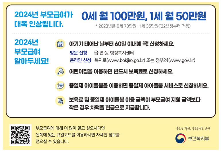  올해부터 부모급여 더 받는다…0세 월 100만 원, 1세 50만 원