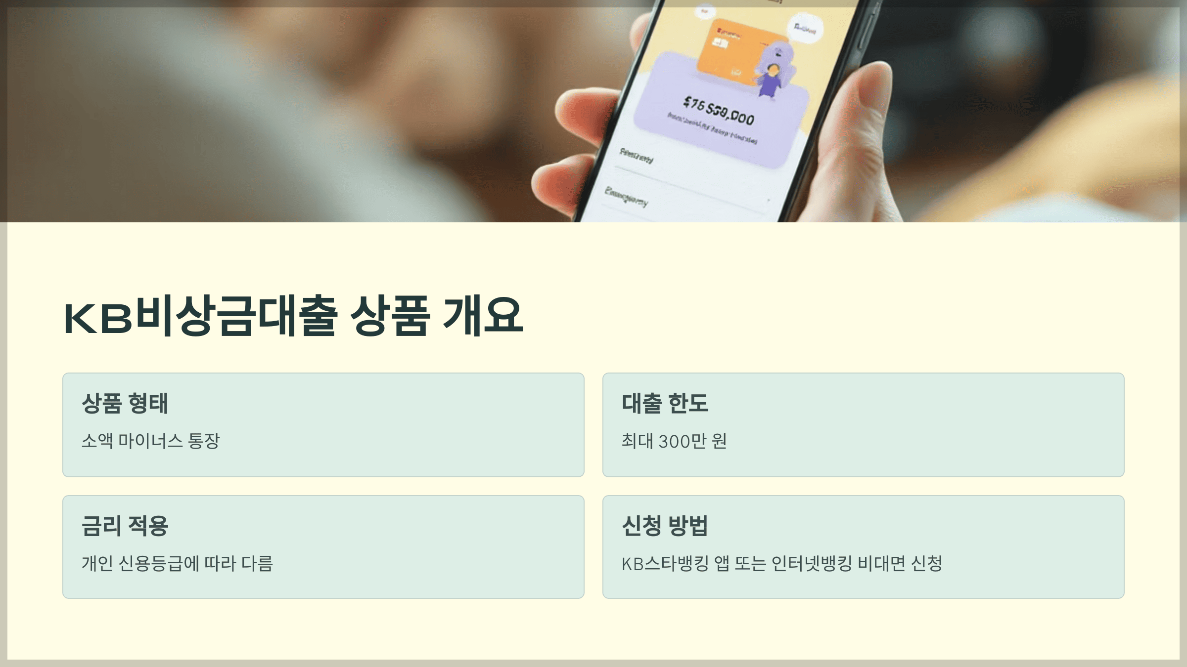 소액마이너스 통장인 'KB비상금대출' 신청