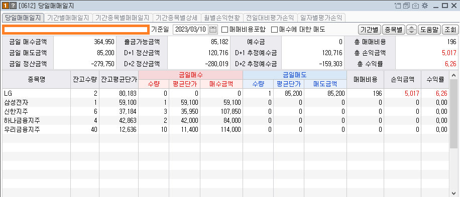 콜리koly의 당일 종목 매매내역