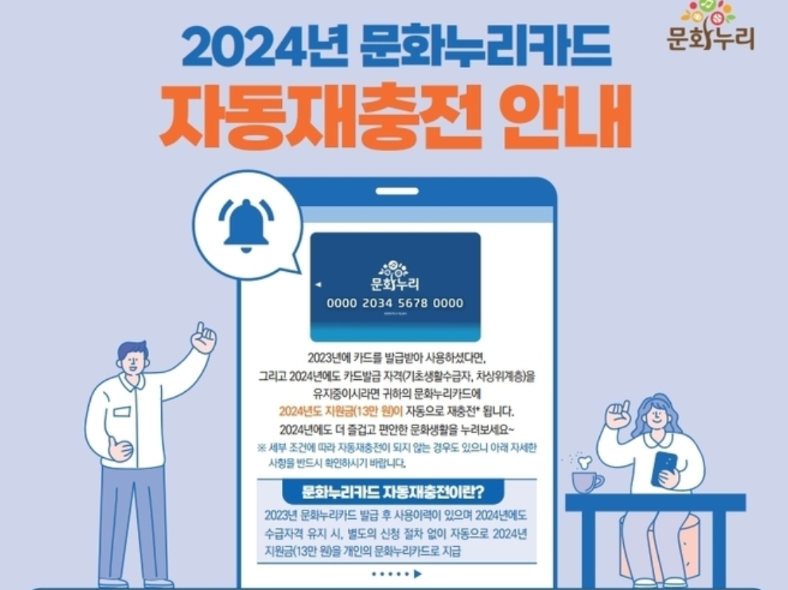 문화누리카드 ; 최대 13만원. 재충전. 문화생활비/KTX/시외버스도 가능. (2024년 기준)