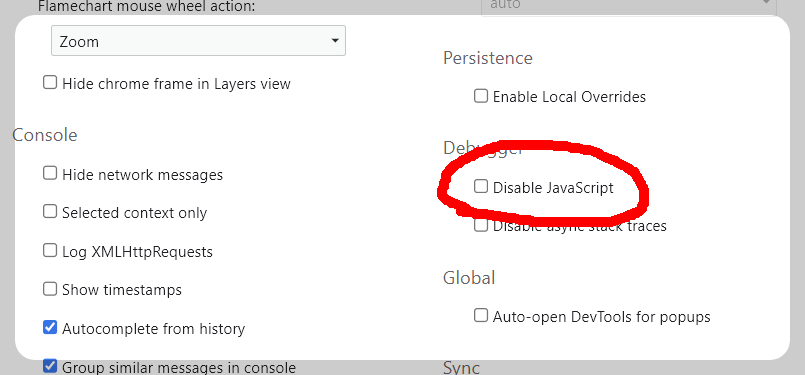 Disable -javaScript