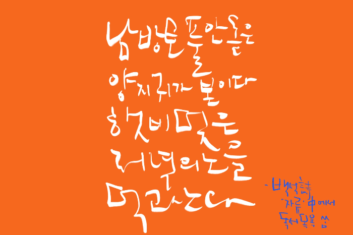 &quot;남방토_풀_안_돋은_양지귀가_본이다_햇비_멎은_저녁의_노을_먹고_산다&quot;-백석_시_'자류'_중에서.