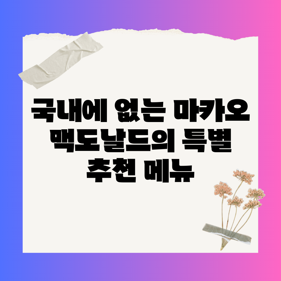 국내에 없는 마카오 맥도날드의 특별 추천 메뉴