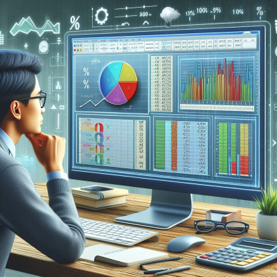 데이터와 통계를 분석하는 사람의 집중된 모습입니다.