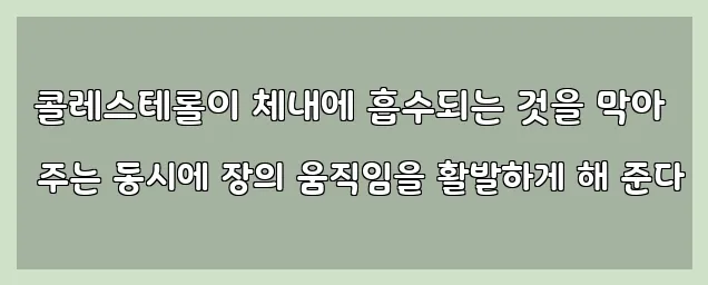  콜레스테롤이 체내에 흡수되는 것을 막아 주는 동시에 장의 움직임을 활발하게 해 준다