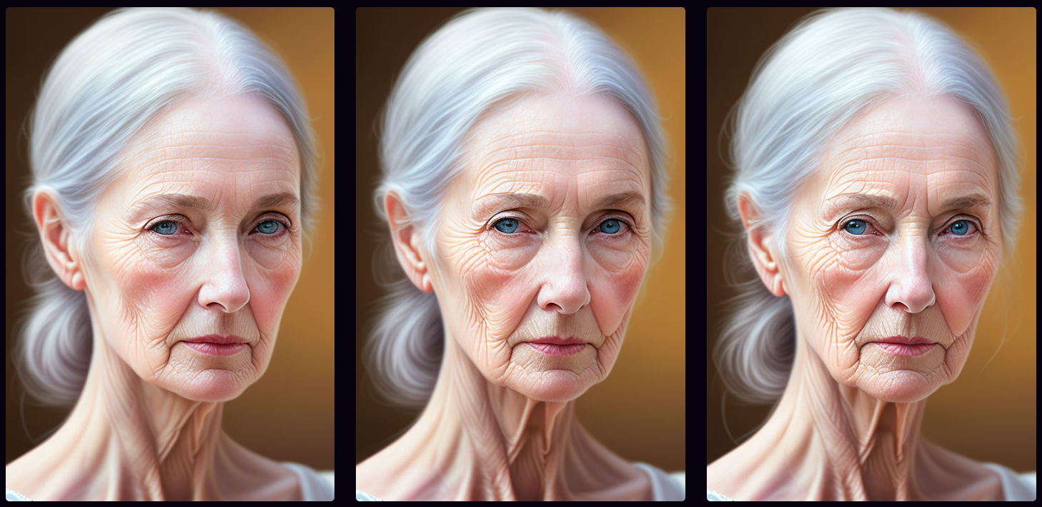 Images of a girl aging from 77 to 74