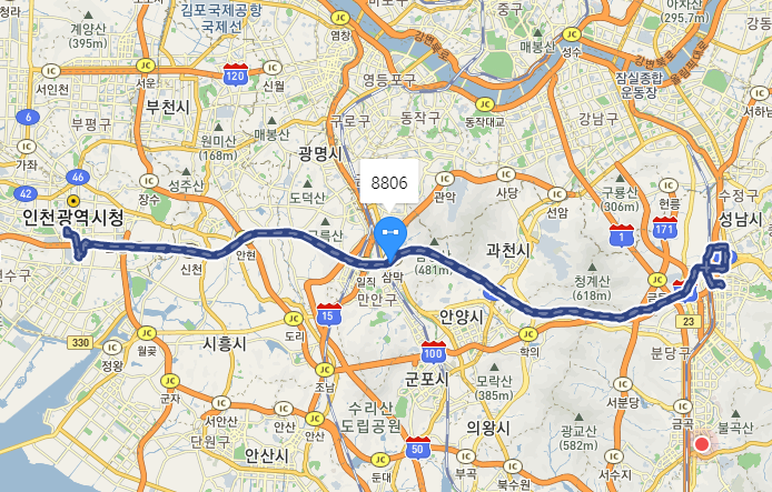 시외버스 8806번 버스 시간표, 요금 정보(인천터미널, 모란역, 성남터미널)