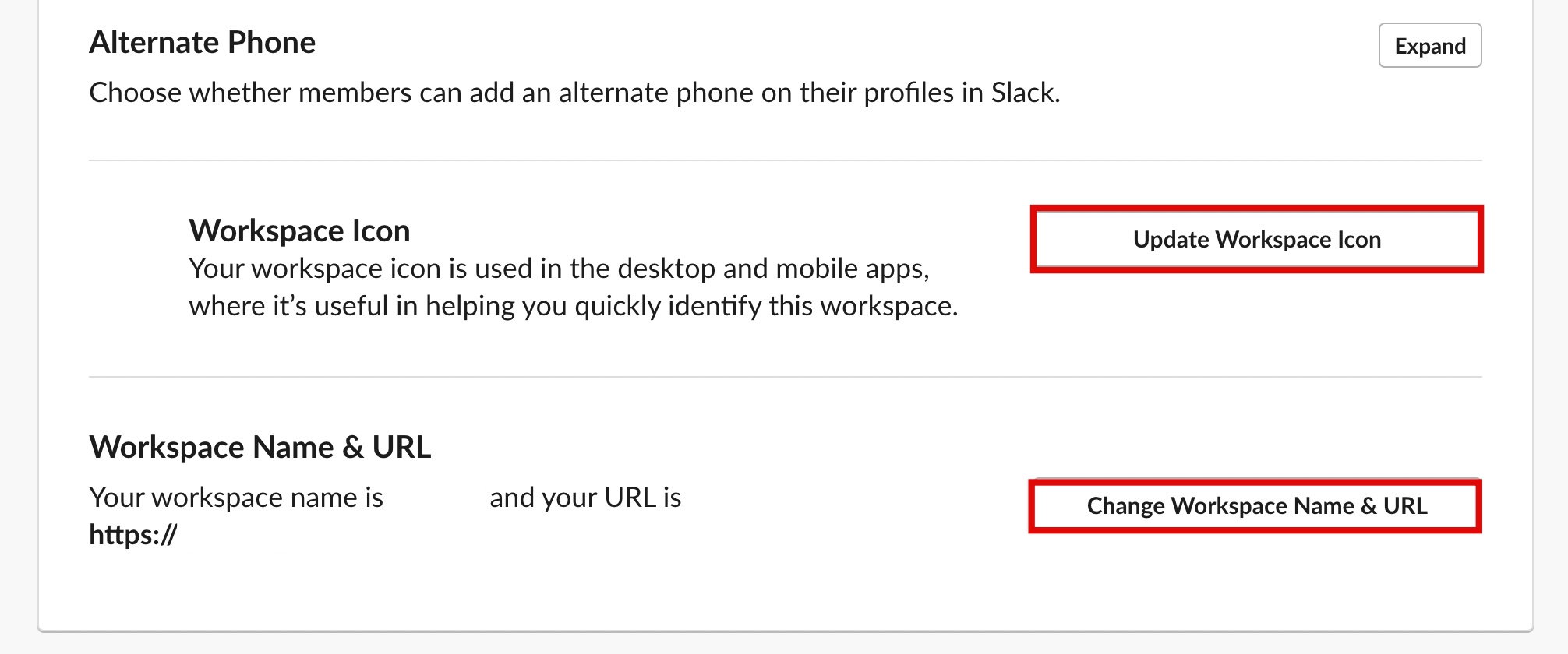 Slack Workspace Name &amp; URL