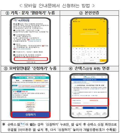  근로･자녀장려금,「기한 후 신청」11월 30일(화)까지 신청하세요 [국세청]