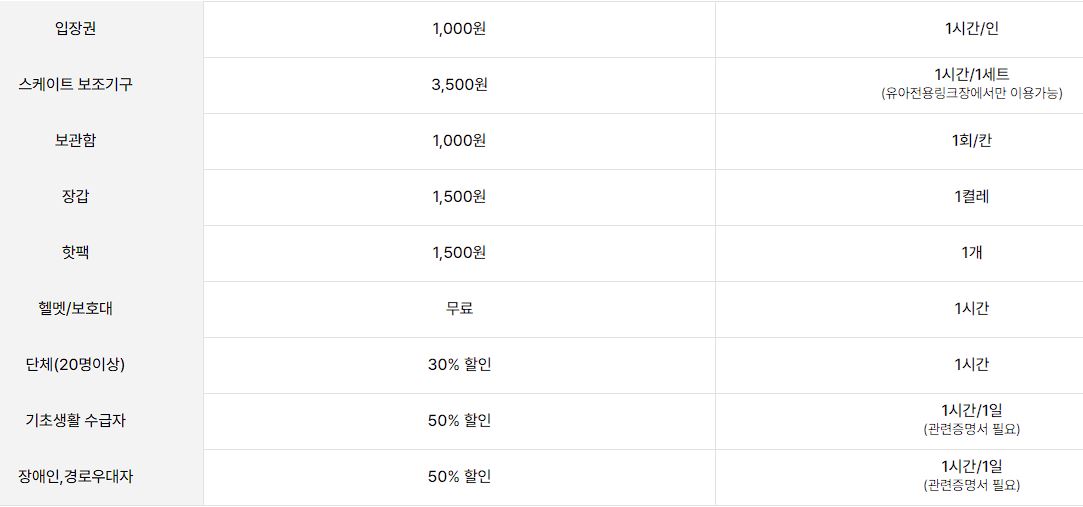 서울광장스케이트장이용요금