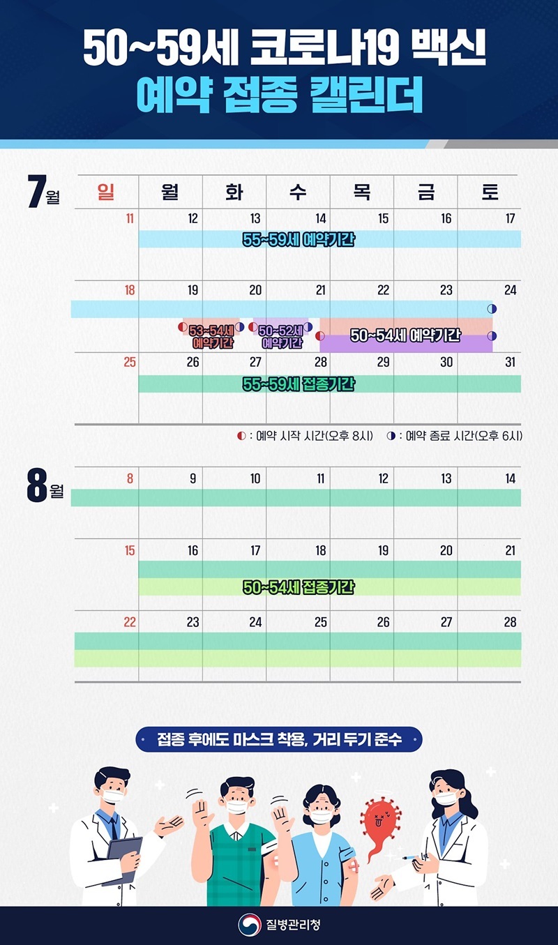  [질병관리청] 50~59세 코로나19 백신 예약 접종 캘린더