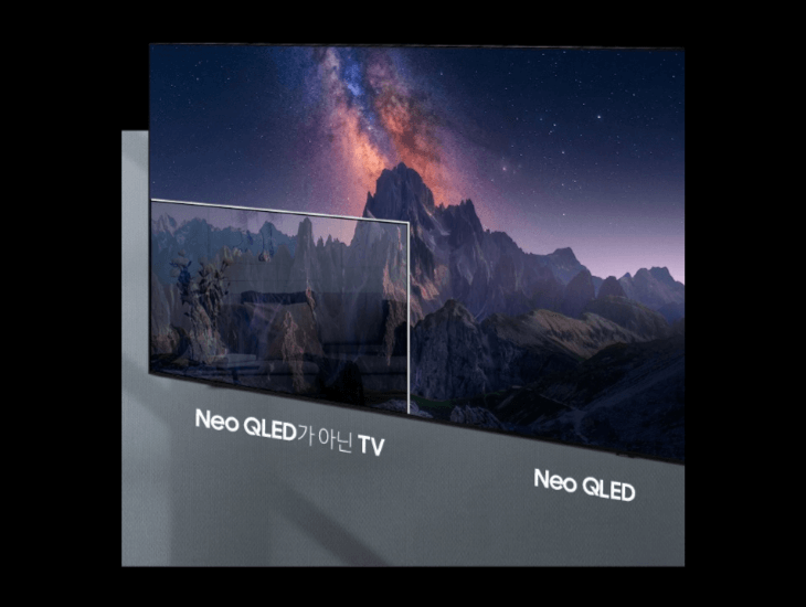 반사방지 기술로 밝은 빛의 야외에서도 선명하게 영상을 구현 왼쪽은 일반 LED TV의 반사 모습&#44; 왼쪽은 빛 반사가 없는 Neo QLED 사진 비교