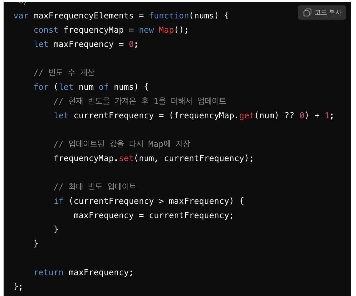 3005. Count Elements With Maximum Frequency (javascript)