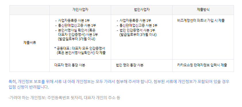 카카오톡 스토어 입점 서류