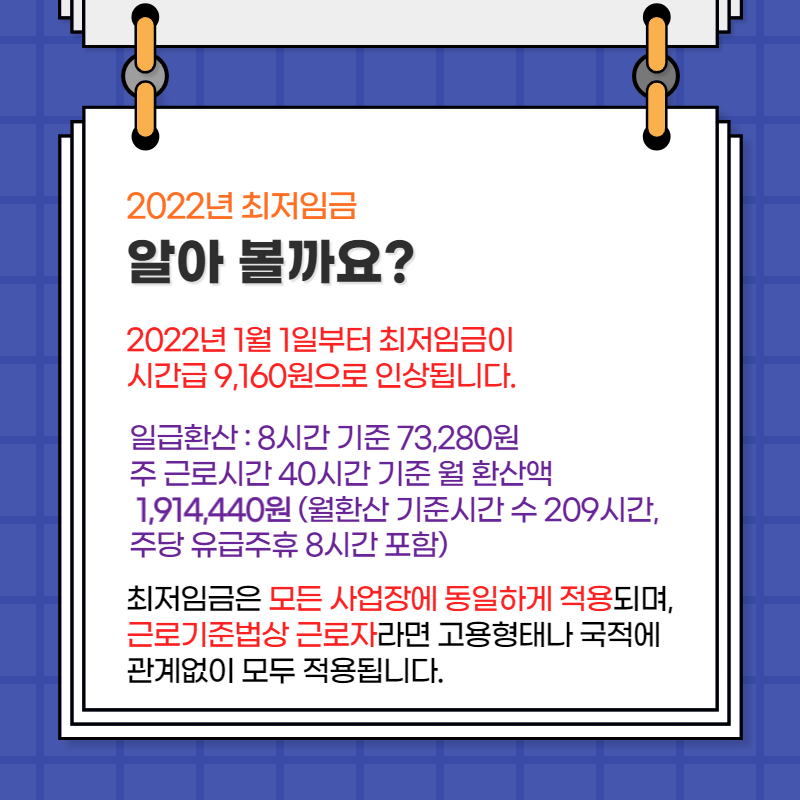 시급/일급/월급 정리 2022년 최저임금 2