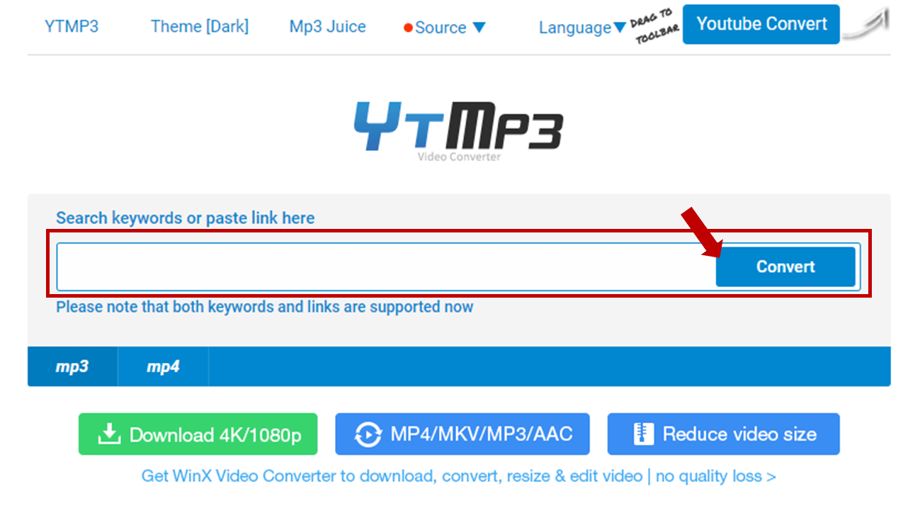 YTMP3에 접속하여 유튜브 동영상 URL를 입력합니다.