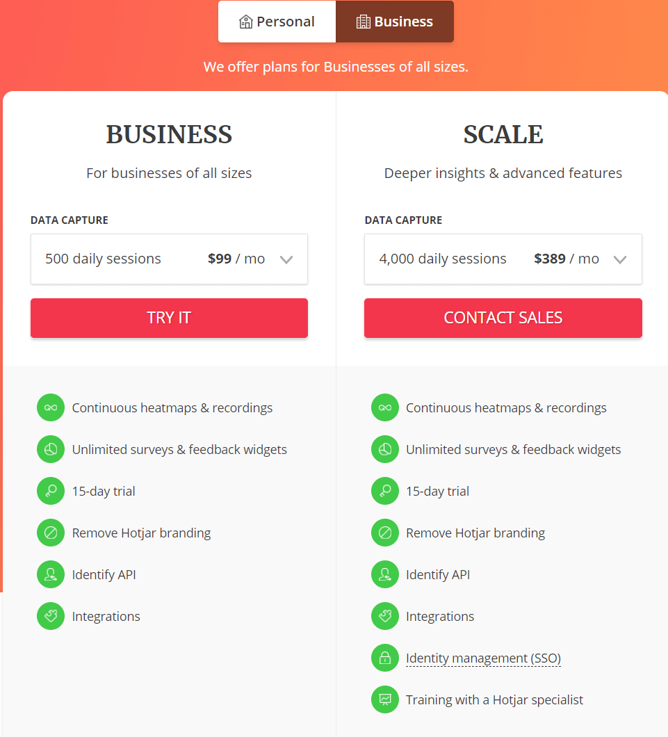 Hotjar-Business-가격표
