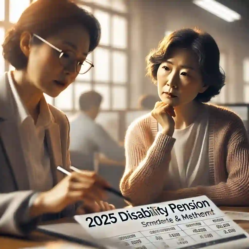 2025년 지급 일정과 방법을 상담받는 중년 한국인 여성