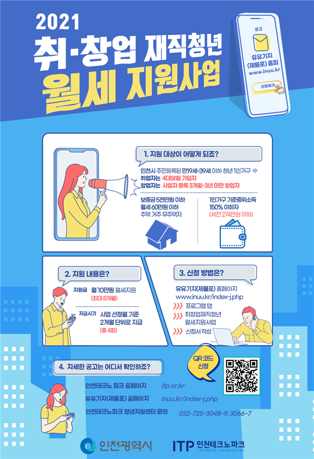  청년 월세 2021년 인천시 취·창업 재직 청년 월세 지원사업 총정리