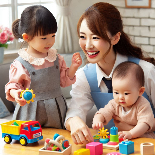 아이돌봄서비스를 받고 있는 아이들과 돌봄교사