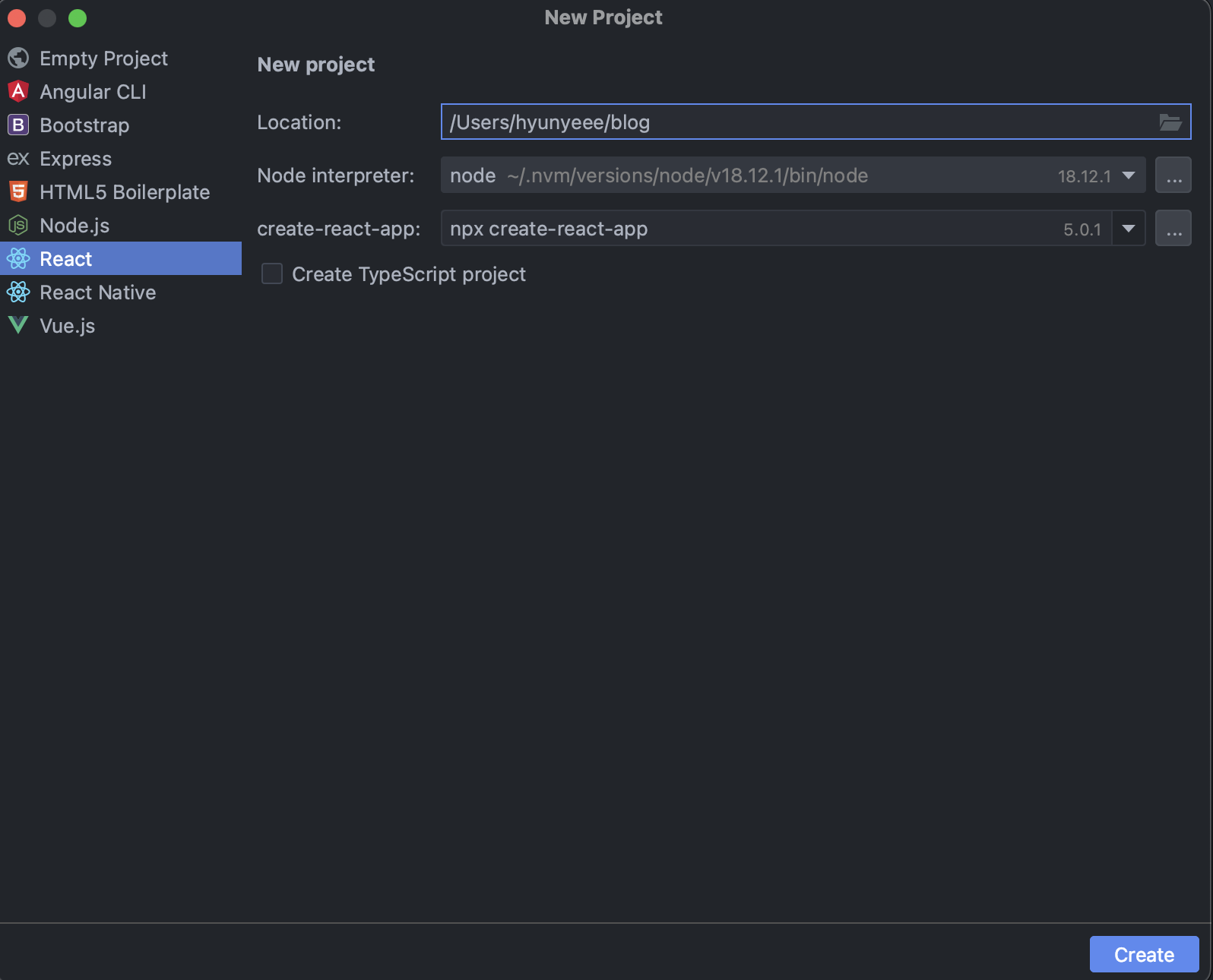 Webstorm New Project