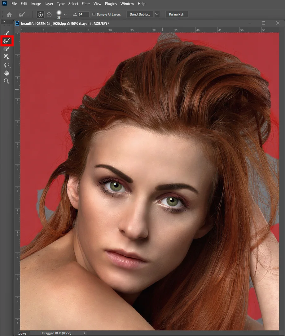 어도비 포토샵에서 선택 앤 마스크를 작업하는 모습