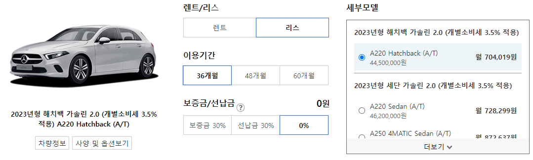 벤츠 A클래스 리스 가격