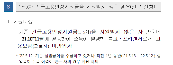 6차 특고 긴급고용안정지원금 신규 수급자