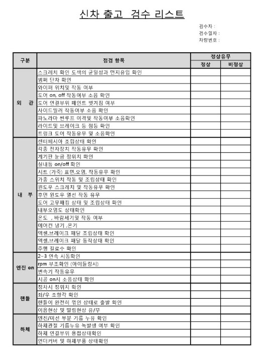 신차 출고 체크리스트