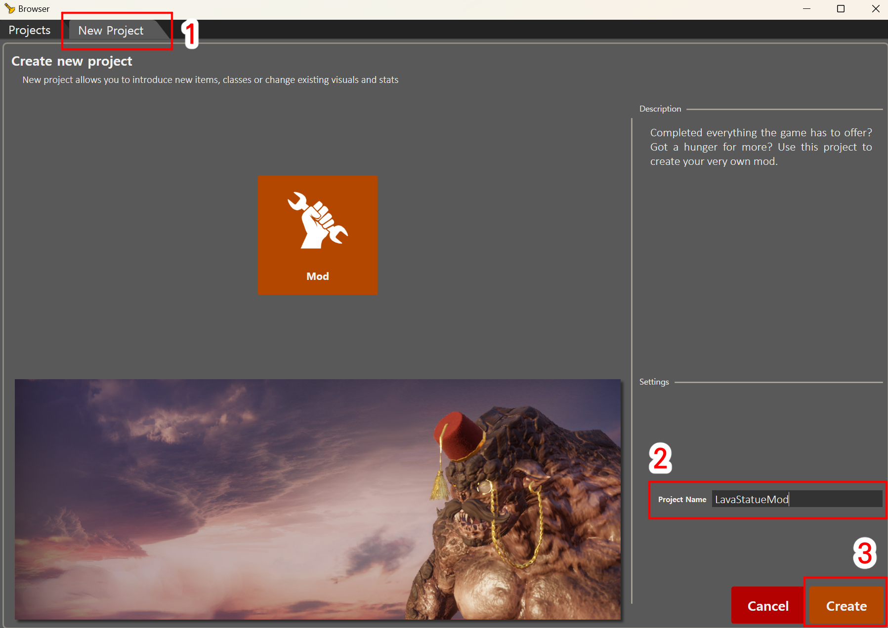발더스 게이트 3 툴킷 모드 생성 창