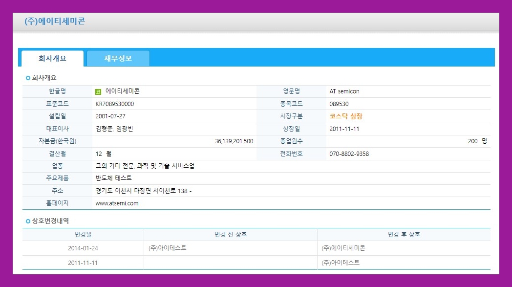 에이티세미콘 (089530) 주식 주가 거래소 공시 시세 주권매매거래정지기간변경(상장폐지 사유 발생)