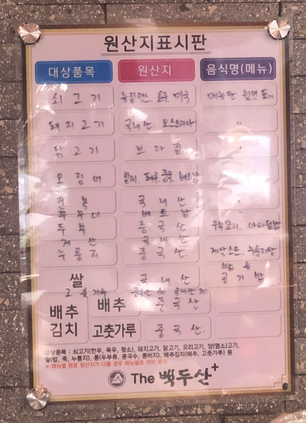 민수랜드-정통중화요리백두산 짜장 원산지표시