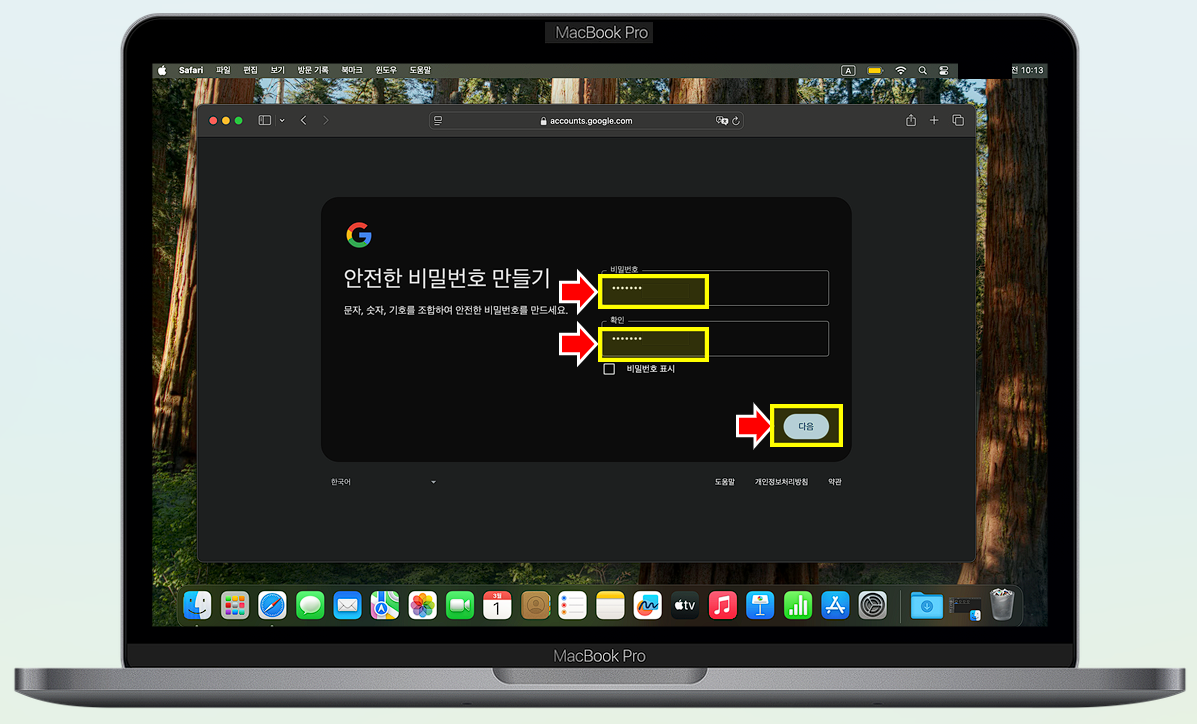 Google 계정에서 사용할 암호를 입력합니다.