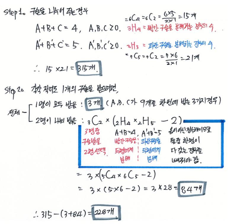  서로 다른,같은 공을 상자에 넣는 문제