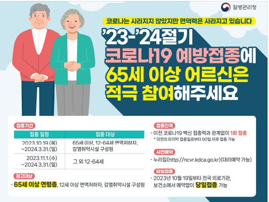  23-24 코로나 19 접종 실시 고위험군 권고, 접종 희망자는 무료