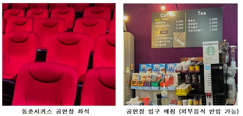 동춘서커스 공연장 좌석 및 매점 사진