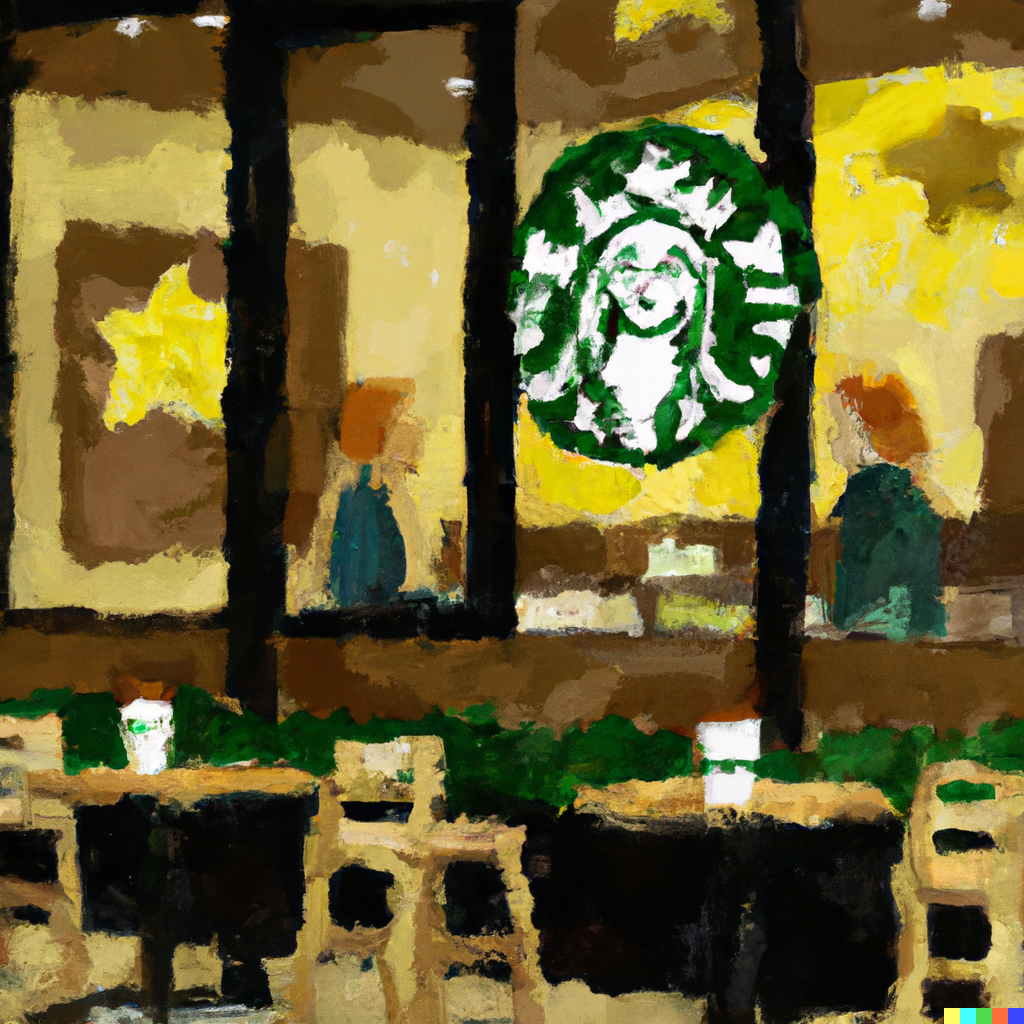 Starbucks cafe drawn by Gogh