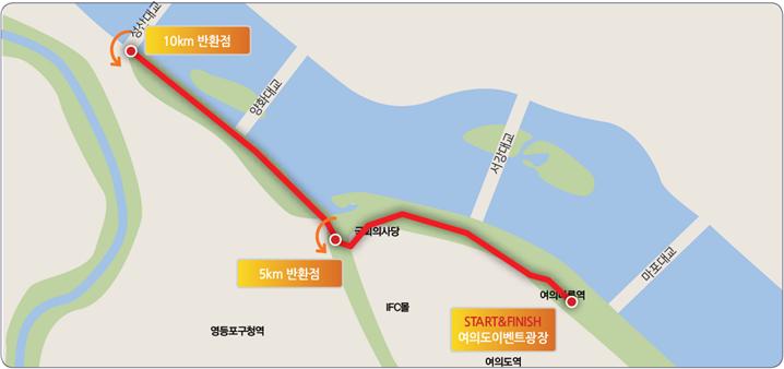 제21회 서울시민 마라톤 대회 지도 - 10km&amp;#44; 5km 코스