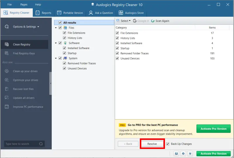 Auslogics Registry Cleaner