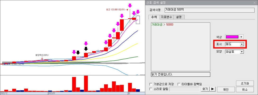 영웅문-차트설정-화살표-방향-변경